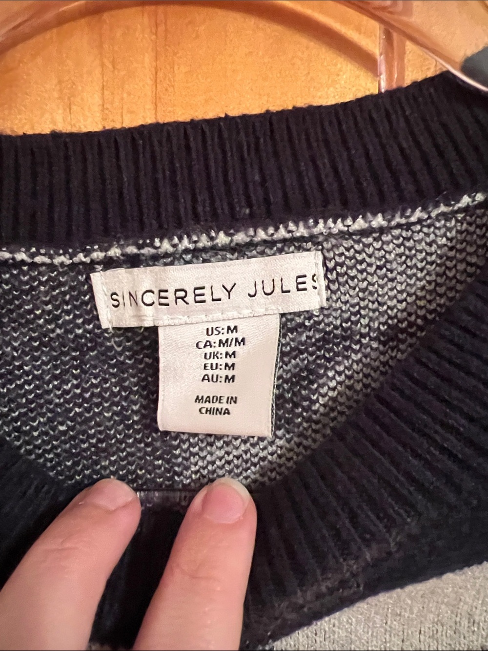 Sincerely Jules Black and Cream Checkerboard Bow Crewneck Sweater - Picture 3 of 3